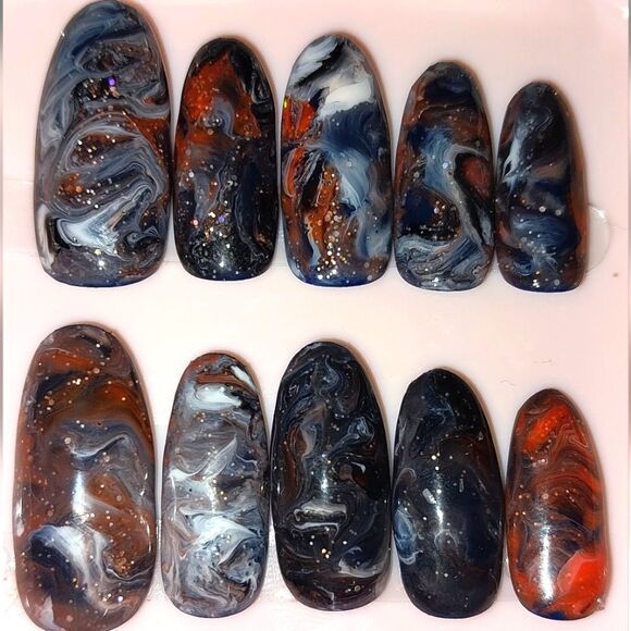 Hand crafted custom print 10pc short acrylic press on nails sz medium - Picture 5 of 6